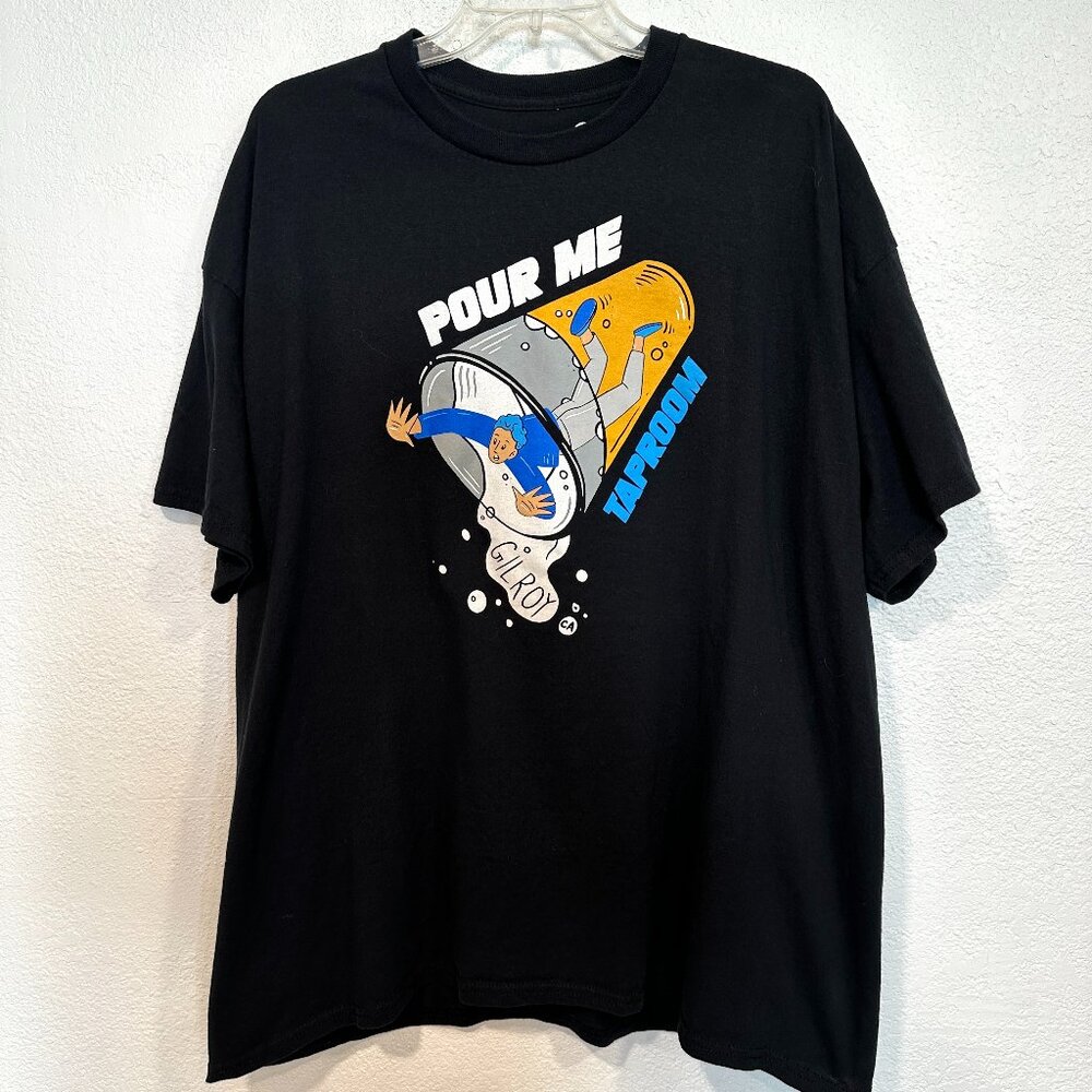 Custom Ink Black Graphic Tee POUR ME TAPROOM GILROY Short Sleeve T-Shirt Men XXL